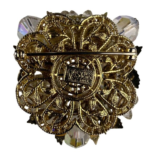 Vtg Vendome Gold Tone Aurora Borealis Crystal Brooch Matching Clip-On Earrings - Picture 3 of 8